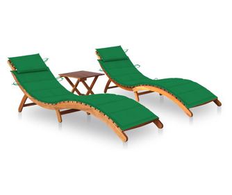 Ležaljke s stolom i jastucima, 2 kom., masivno drvo akacije