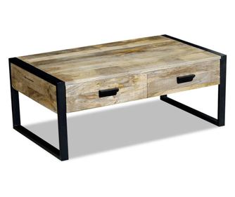 Маса за кафе с 2 чекмеджета, твърдо мангово дърво, 100x60x40 cм