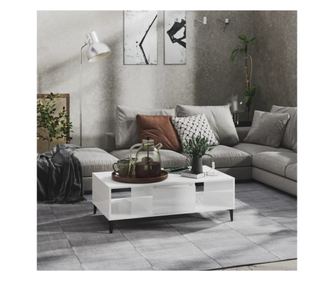 Τραπεζάκι σαλονιού, Λευκό Γυαλιστερό, 103.5x60x35 εκ., Μοριοσανίδα