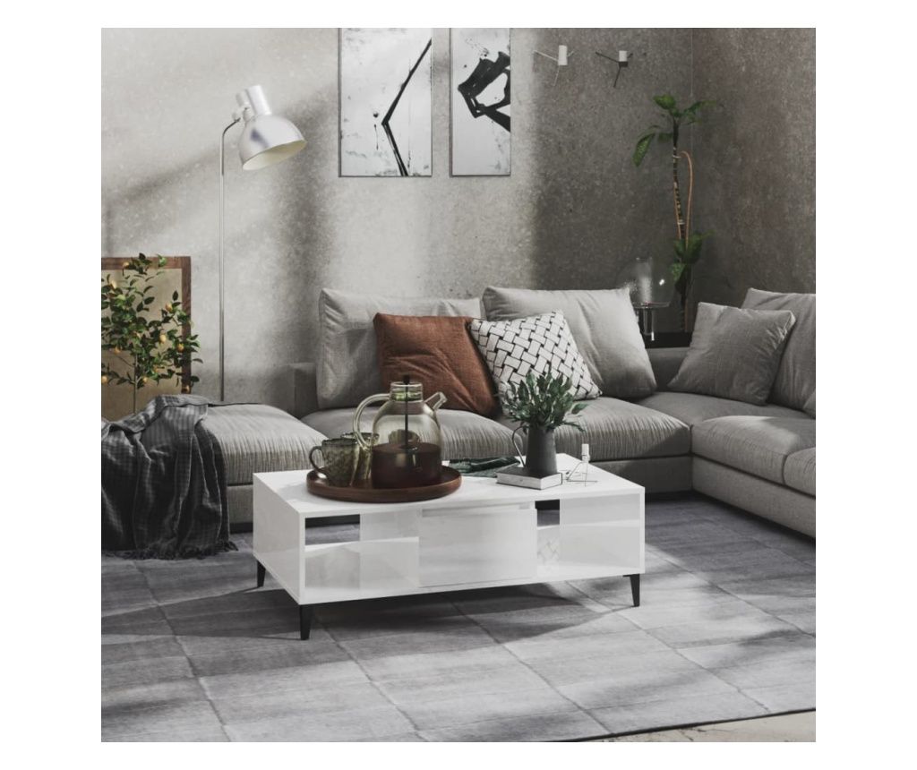 Măsuță de cafea, alb extralucios, 103,5x60x35 cm, PAL