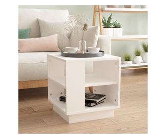 Dohányzóasztal, fehér, 40x40x43 cm, feldolgozott fa