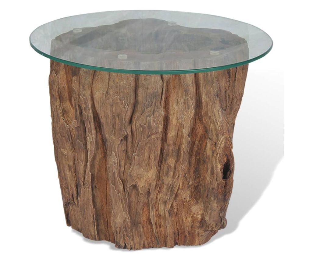 Stolić za kavu od tikovine i stakla 50 x 40 cm 