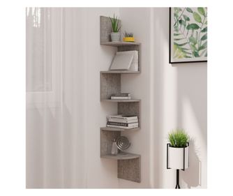 Raft de perete de colt, gri beton, 19x19x123 cm, PAL