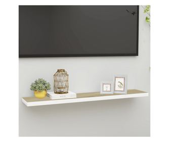 fehér-tölgyszínű MDF lebegő fali polc 120 x 23,5 x 3,8 cm