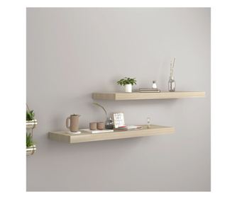 2 db tölgyszínű MDF fali polc 80 x 23,5 x 3,8 cm