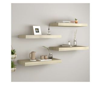 4 db tölgyszínű MDF fali polc 60 x 23,5 x 3,8 cm