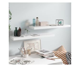 2 db magasfényű fehér MDF fali polc 80 x 23,5 x 3,8 cm