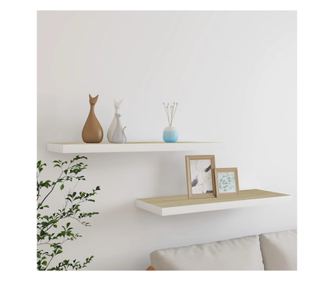 2 db fehér és tölgyszínű MDF fali polc 80 x 23,5 x 3,8 cm