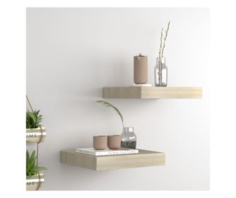 2 db tölgyszínű MDF fali polc 23 x 23,5 x 3,8 cm