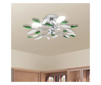 Lustr s akrylovými krystaly ve tvaru bílých a zelených listů pro 3 žárovky E14