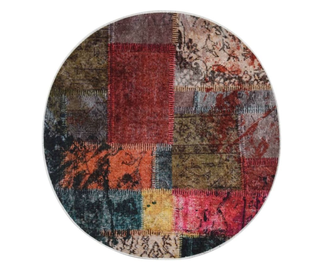 Covor lavabil, mozaic multicolor, φ120 cm, antiderapant