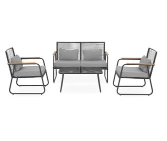 Set 2 fotolii,canapea si masuta DARWIN negru/gri