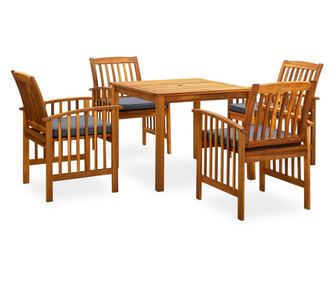 Градински трапезен комплект с възглавници 5 части акация масив