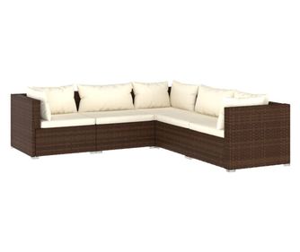 Градински лаундж комплект с възглавници 5 части кафяв полиратан