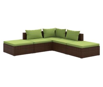 Градински лаундж комплект с възглавници 5 части полиратан кафяв