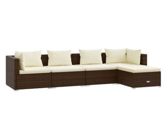 Градински лаундж комплект с възглавници 5 части кафяв полиратан