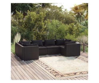 Vrtni namještaj s jastucima, 6 dijelova, crni, poliratan