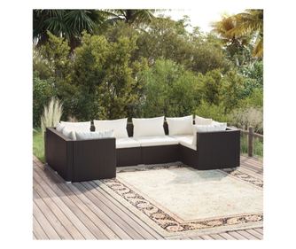 Kertbtor szett prnkkal, 6 rszes, fekete, polirattan