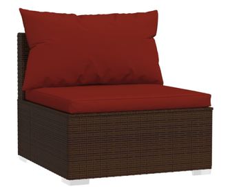 barna polyrattan kerti középső kanapé párnákkal