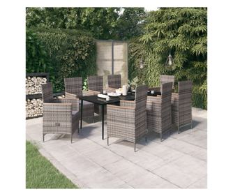 Set mobilier pentru grădină cu perne, 9 piese, gri