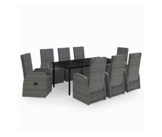 Градински трапезен комплект от 9 части с възглавници сив