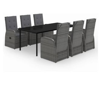 Градински трапезен комплект от 7 части с възглавници сив