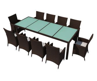 Градински комплект с възглавници, 11 части, кафяв полиратан