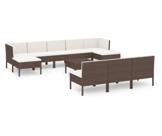 Градински лаундж комплект възглавници 11 части полиратан кафяв