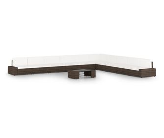 Градински комплект с възглавници, 11 части, кафяв полиратан