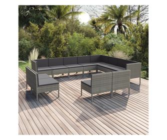 Vrtni namještaj s jastucima, 12 dijelova, siva, poliratan