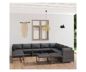 Vrtni namještaj s jastucima, 12 dijelova, siva, poliratan