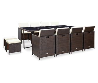 Градински комплект с възглавници, 13 части, кафяв полиратан