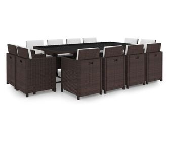 Градински комплект с възглавници, 13 части, кафяв полиратан