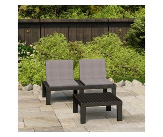 Set mobilier de grădină cu perne, 2 piese, gri, plastic
