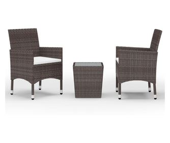3-dijelni bistro set od poliratana i kaljenog stakla smeđi
