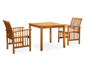 Градински трапезен комплект с възглавници 3 части акация масив