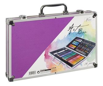 Set creativ desen multifunctional in cutie de metal mov Nassau 79 de piese