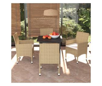 Градински трапезен комплект възглавници 5 части полиратан бежов