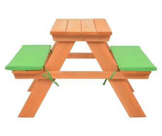 Детска маса за пикник с пейки, 89x79x50 см, ела масив