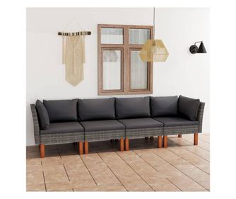 Vrtni četverosjed s jastucima sivi od poliratana