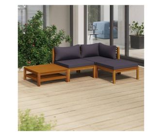 Градински лаундж комплект с възглавници, 4 части, акация масив