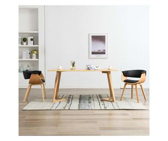 Jedilni stoli 2 kosa ukrivljen les in črno umetno usnje