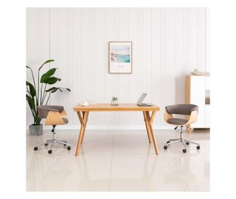 Vrtljiv jedilni stol taupe ukrivljen les in blago