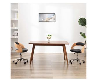 Vrtljiv jedilni stol črn ukrivljen les in umetno usnje