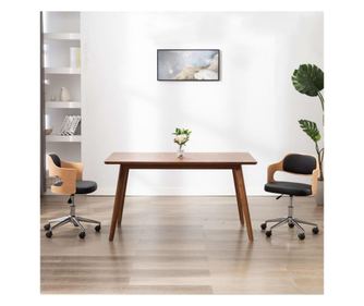 Vrtljiv jedilni stol črn ukrivljen les in umetno usnje