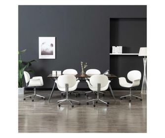 Vrtljivi jedilni stoli 6 kosov belo umetno usnje