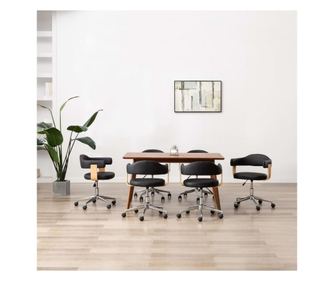 Vrtljivi jedilni stoli 6 kosov črno umetno usnje