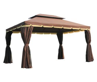 Outsunny Foisor de Gradina pliabil cu Plasa de tantari si Acoperis dublu, 3.6x3.6x2.6m Cafeniu