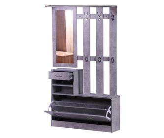 Homcom Garderoba pentru Intrare, cu Oglinda, Cuier si Pantofar Reglabil, Gri ciment, 90x22x116 cm