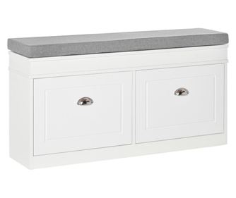 HOMCOM Bancheta-pantofar din lemn cu perna, 2 sertare si polita, pentru 8 perechi de incaltaminte